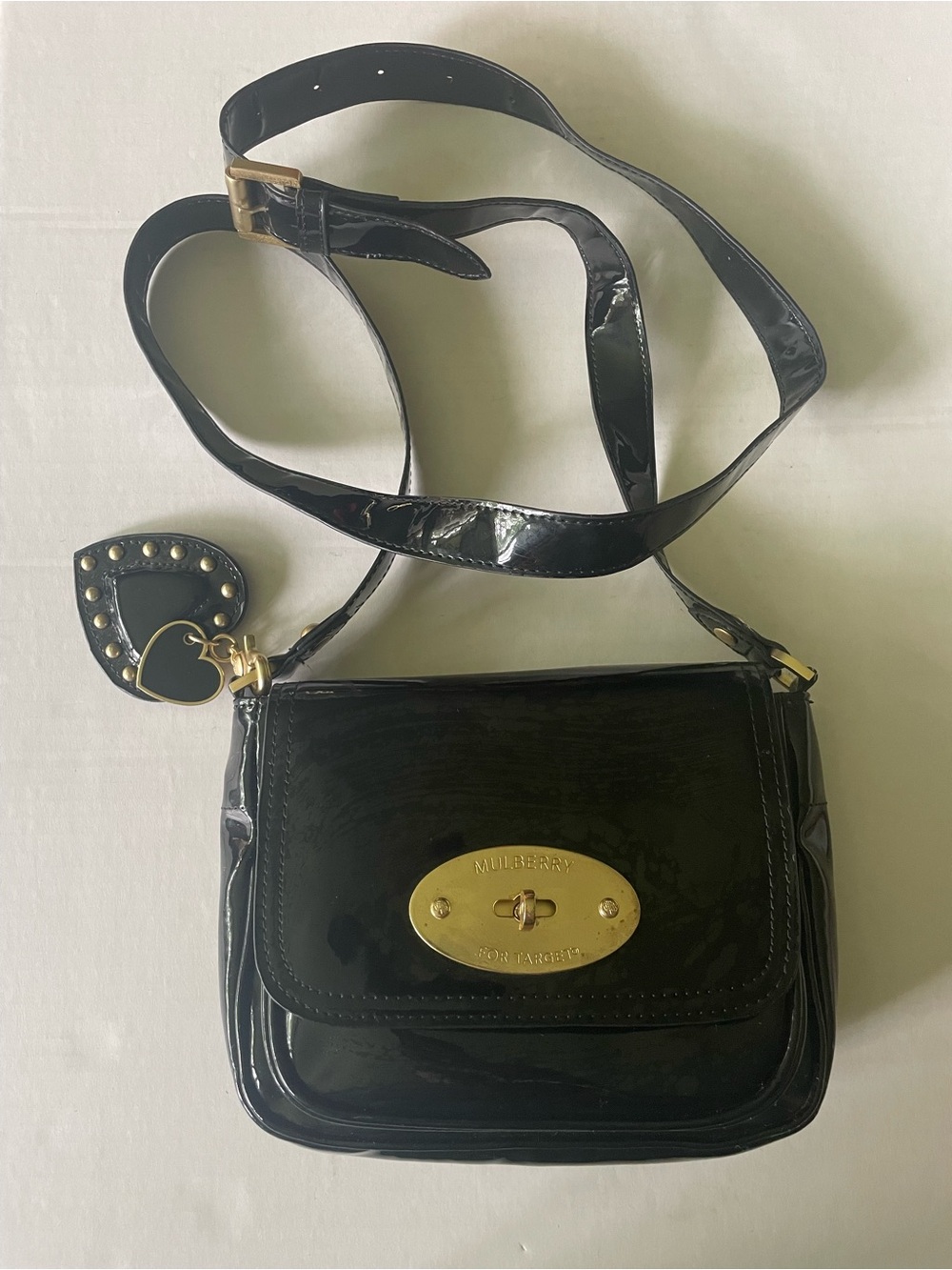 Mulberry for Target Purse Bag Black Patent Gold Brass Crossbody Charm Rare